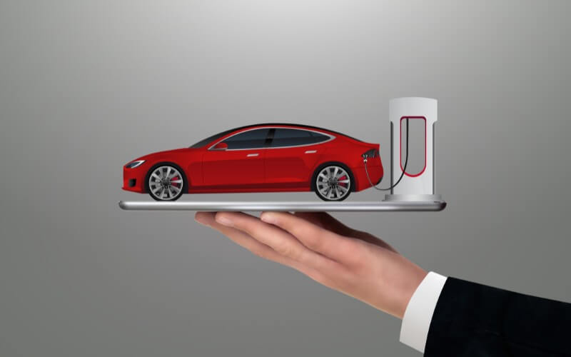 Tesla car on tablet